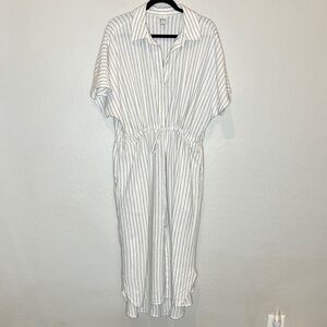A New Day Linen blend White Striped button down Dress size Large